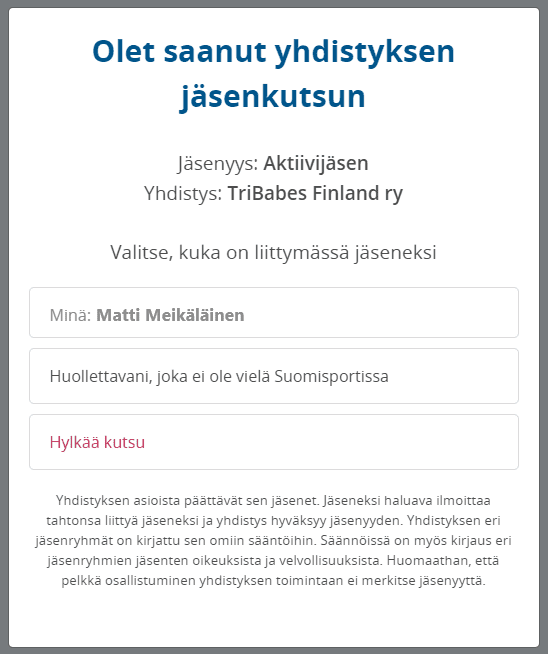 Valitse kuka on liittymässä